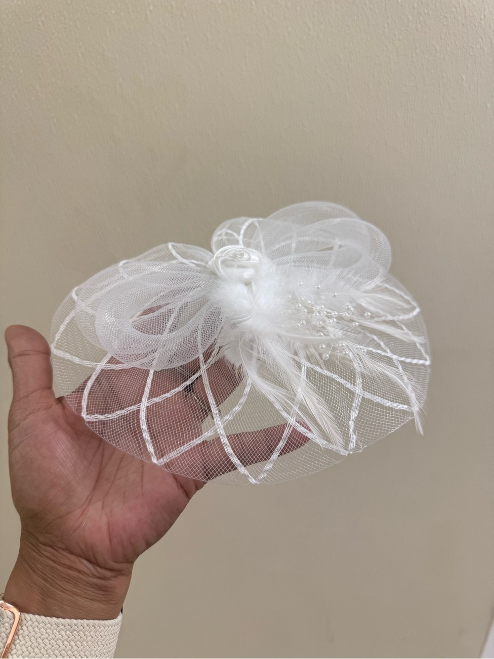 White Fascinator Mesh Feather Wedding Derby Goth Halloween Costume Hat Headpiece